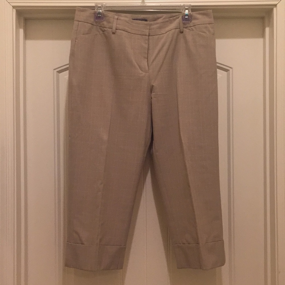 Wide cuff capris - beige plaid - (A-36)